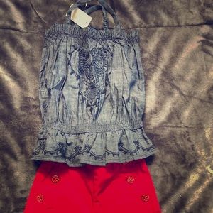 NWT GAP denim embroidered strap top 3T